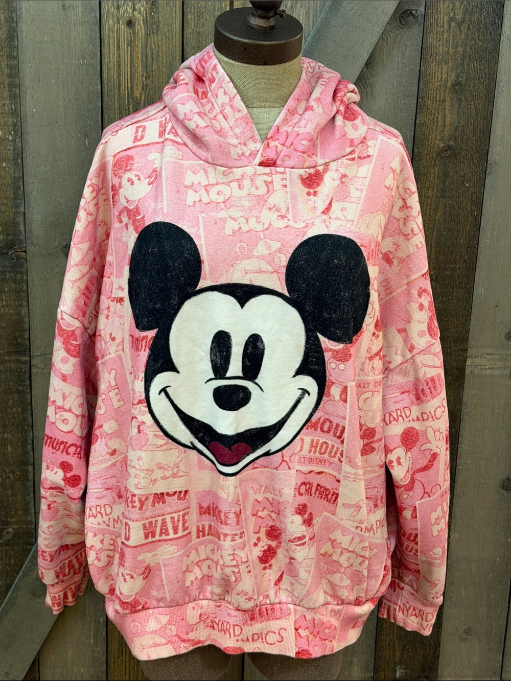 Desigual Disney Mickey Mouse Pink Comic Print Hoodie Sweatshirt Cotton Medium
